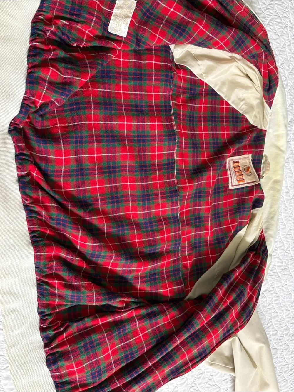Vintage Men’s Baracuta Van Heusen Beige Bomber Jacket with Red Tartan Lining